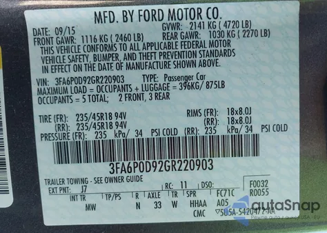 2016 Ford Fusion Titanium from USA, damaged, VIN 3FA6P0D92GR220903